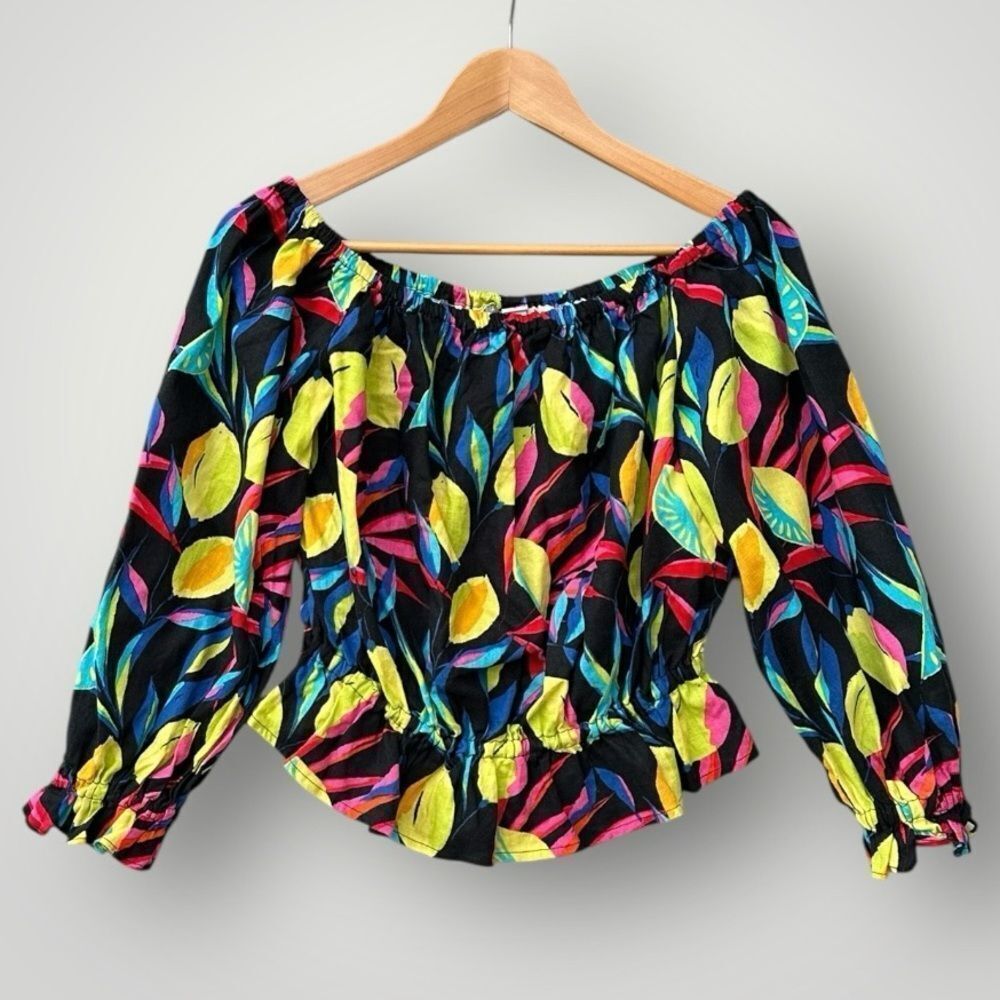 5 for $45 Tabitha Top Blouse Shirt Size S Lemon Print  Linen Blend